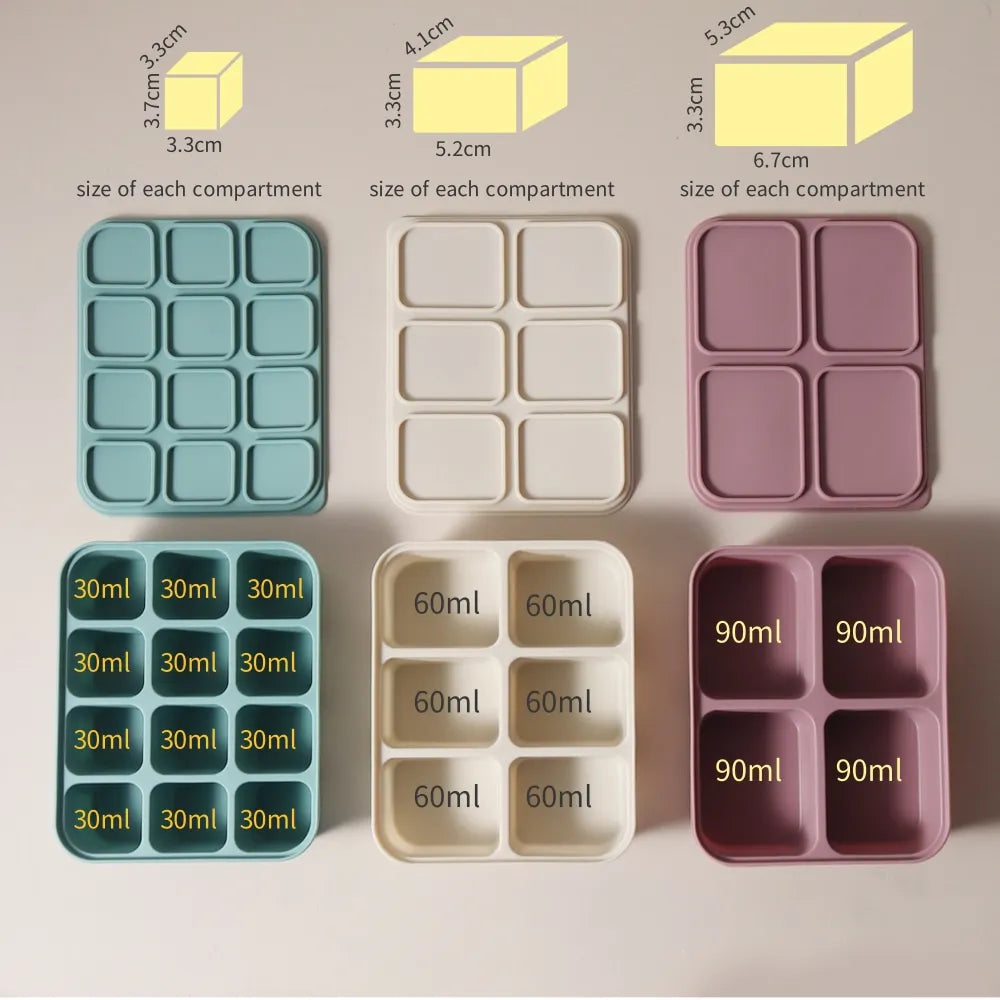 Baby Ice Cube Tray Silicone with Lids Flexible Ice Molds for Beverages,Baby Food Storage Mould, BPA-free