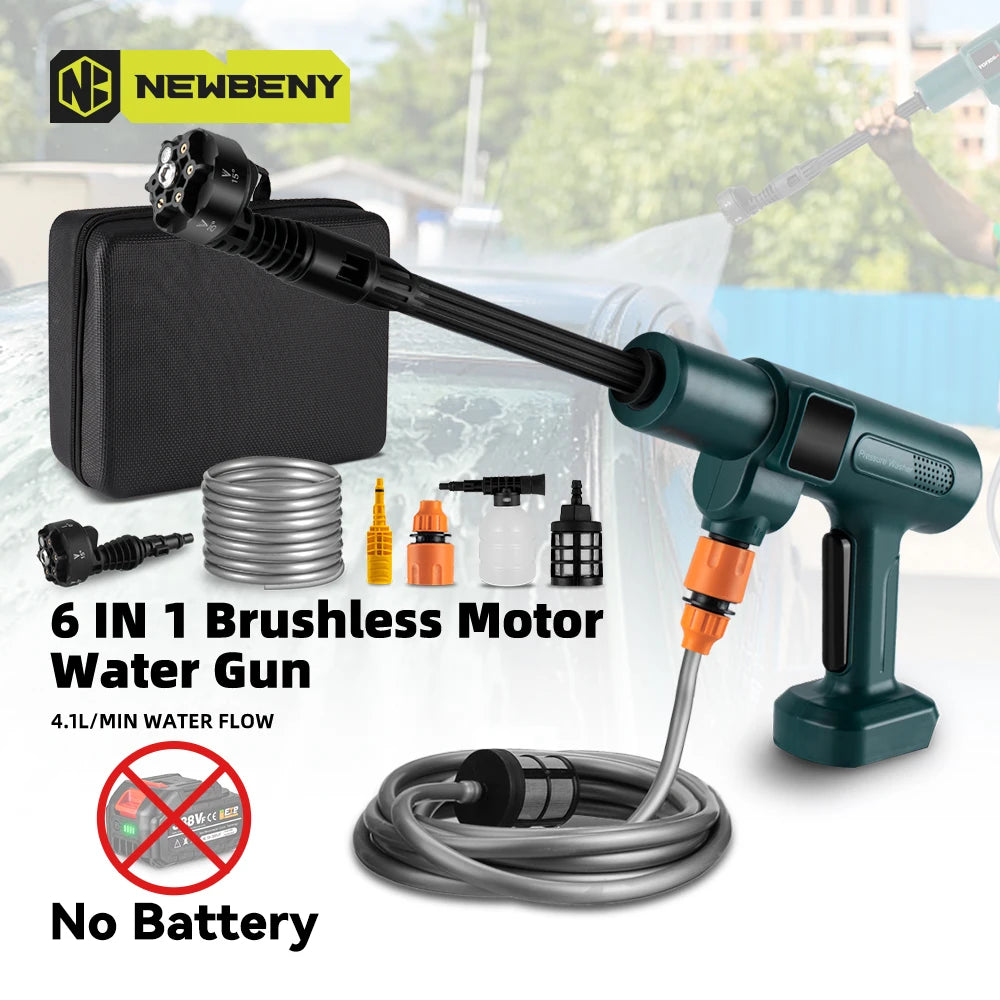 NEWBENY 200Bar Brushless High Pressure Car Washer Gun 6 IN 1 Electric Washing Spray Gun Without Battery For Makita Battery Pin