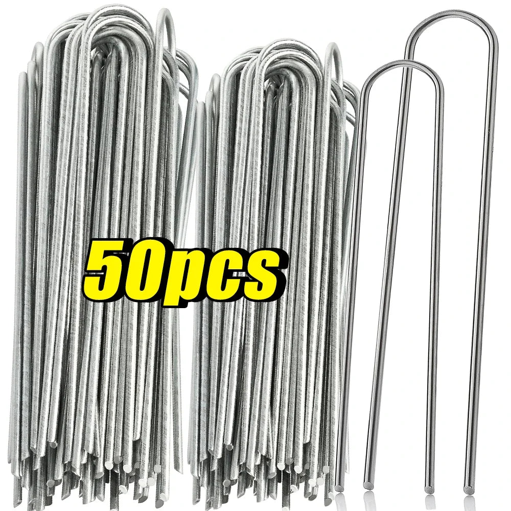 U-type Garden Staples Heavy-duty Fence Tubing Stakes Sod Pins Galvanized Landscape Spike for Holding Lawns Barrier Ground Nail