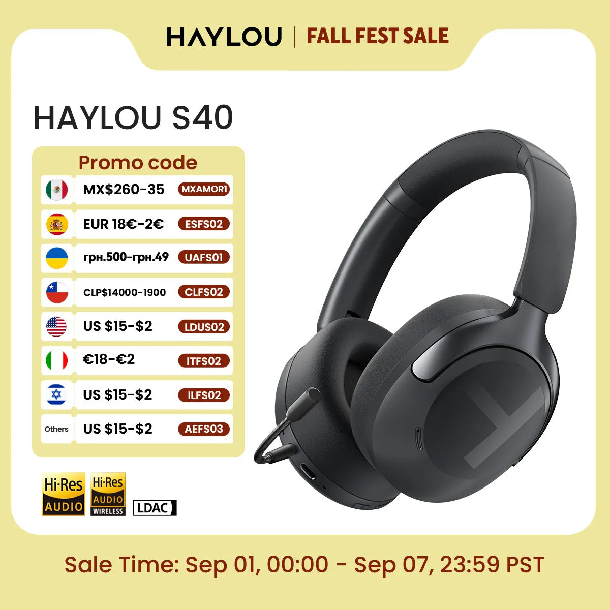 HAYLOU S40 ANC Wireless Headphone 50dB Noise Canceling Hi-Res 3D Spatial Audio Earphone with LDAC Bluetooth 6.0 Over Ear Headset