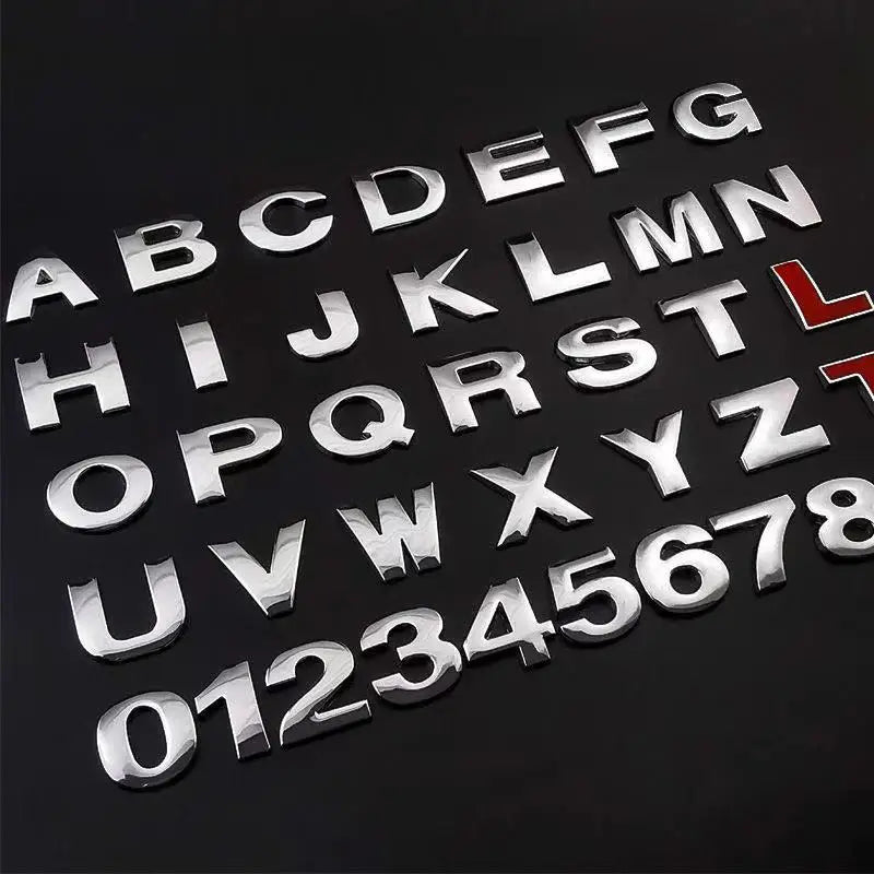 1Pcs 3D Metal 45mm 25mm DIY Letters Alphabet Emblem Numbers Chrome Labeling Car Sticker Digital Badge Accessories Motorcycle