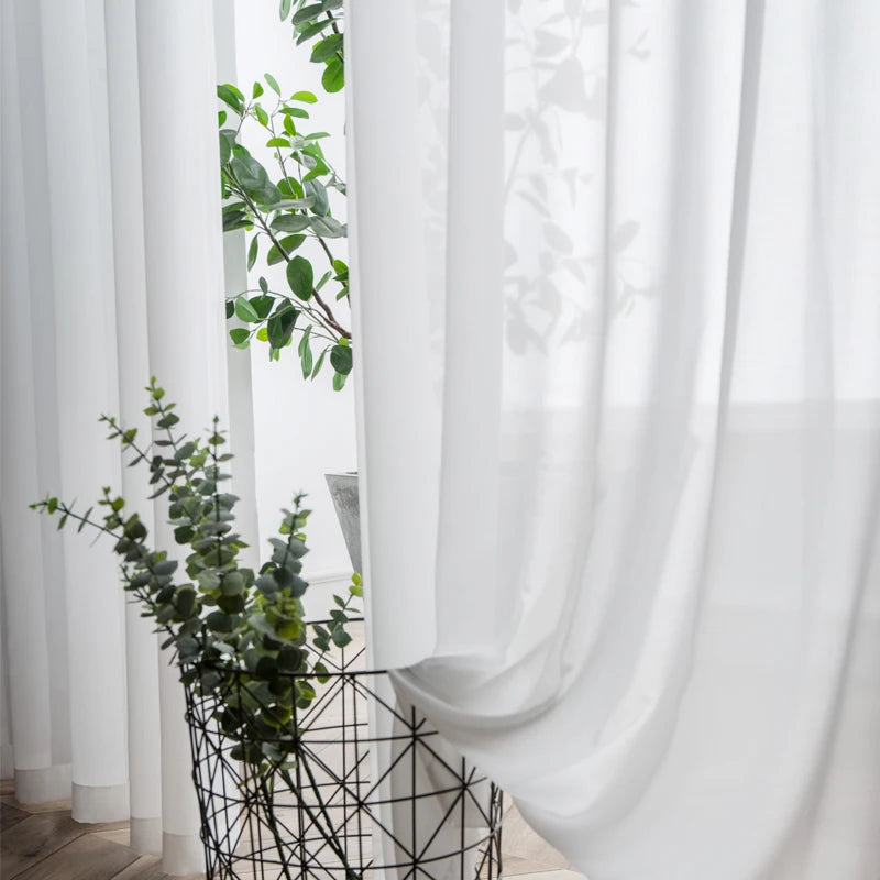S-Fold Sheer White Curtains – Soft Wave Voile Panels
