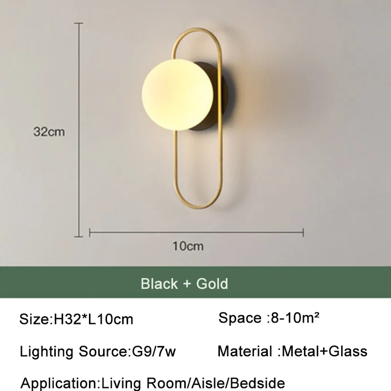 Nordic Glass Ball LED Wall Light for Living Room Interior Bedroom LED Wall Lighting Fixture with 7w G9 Bulb Wall Sconce for Home
