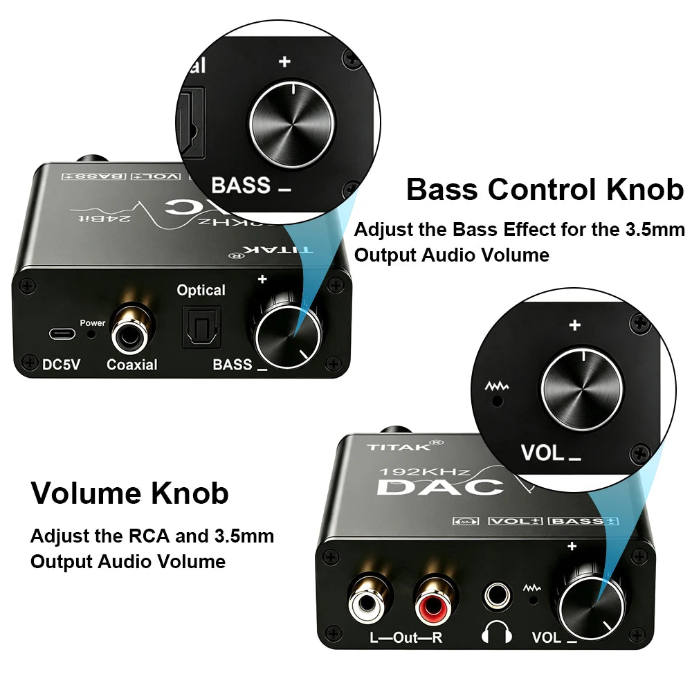 192kHz/24-Bit Optical & Coaxial DAC to RCA/3.5mm