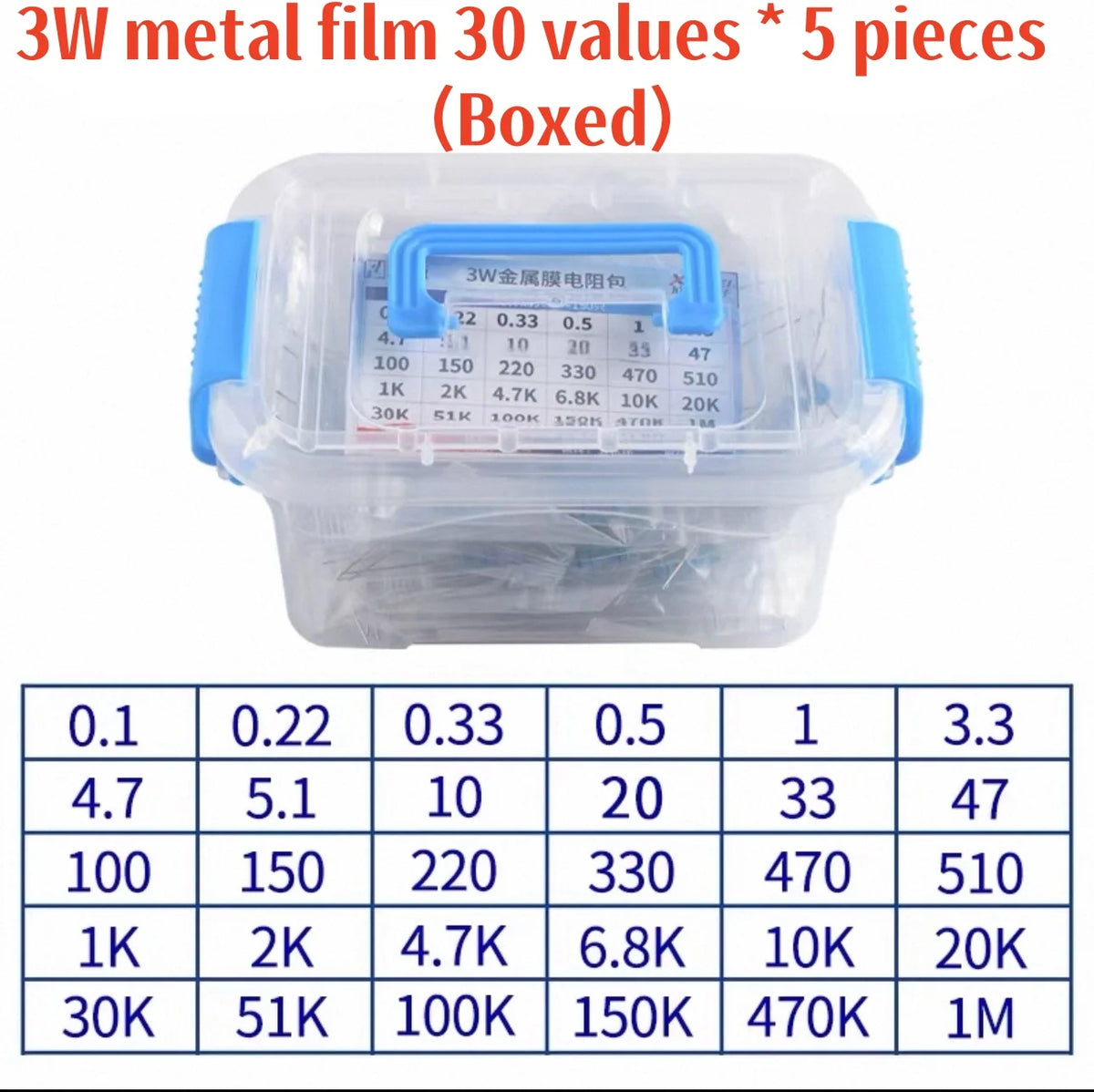1/4W 1/2W 1W 2W 3W Resistor Set Resistance 1% 1/4W 1/2W 1W 2W 3W Metal Film Resistors Kit Ohm Electronic Components Kit