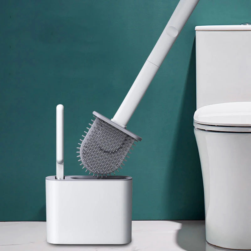 Flexible Silicone Toilet Brush with Holder – Wall-Mountable Set