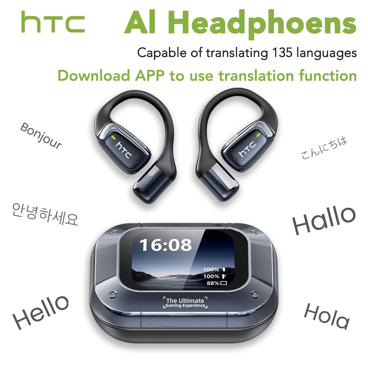 HTC NE25 AI Translation Wireless Earbuds with Charging Case
