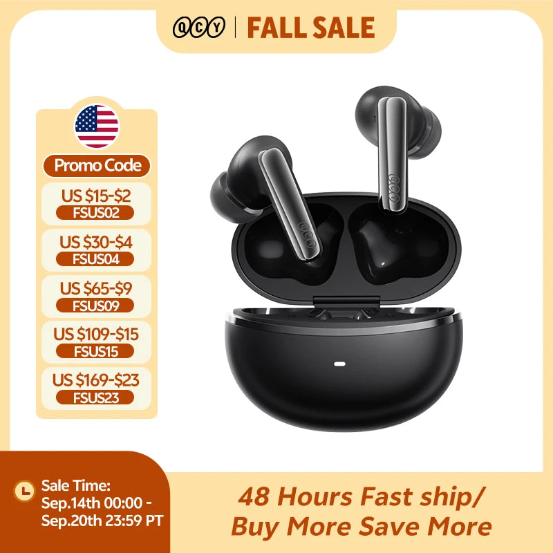 QCY MeloBuds N70 Adaptive ANC Wireless Earbuds Bluetooth 6.0 LDAC Hi-Res Audio 6 Mics Wireless Charging Earphones 50Hrs IPX5
