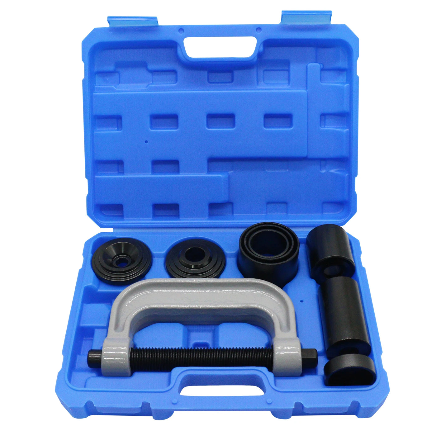 Dana 44 ball joint press kit with C-frame, adapters and blue storage case