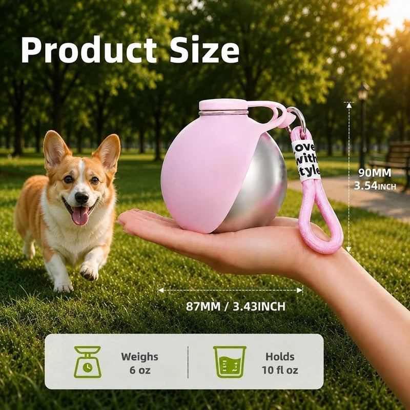 Dog Water Bottle Stainless Steel 285ml Portable Dog Drinker Leak Proof Feeder Dog Bottle 2 in 1 Silicon Bowl Travel Pet Supplies