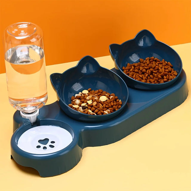 3-in-1 Tilted Pet Bowl Set — With Water Feeder