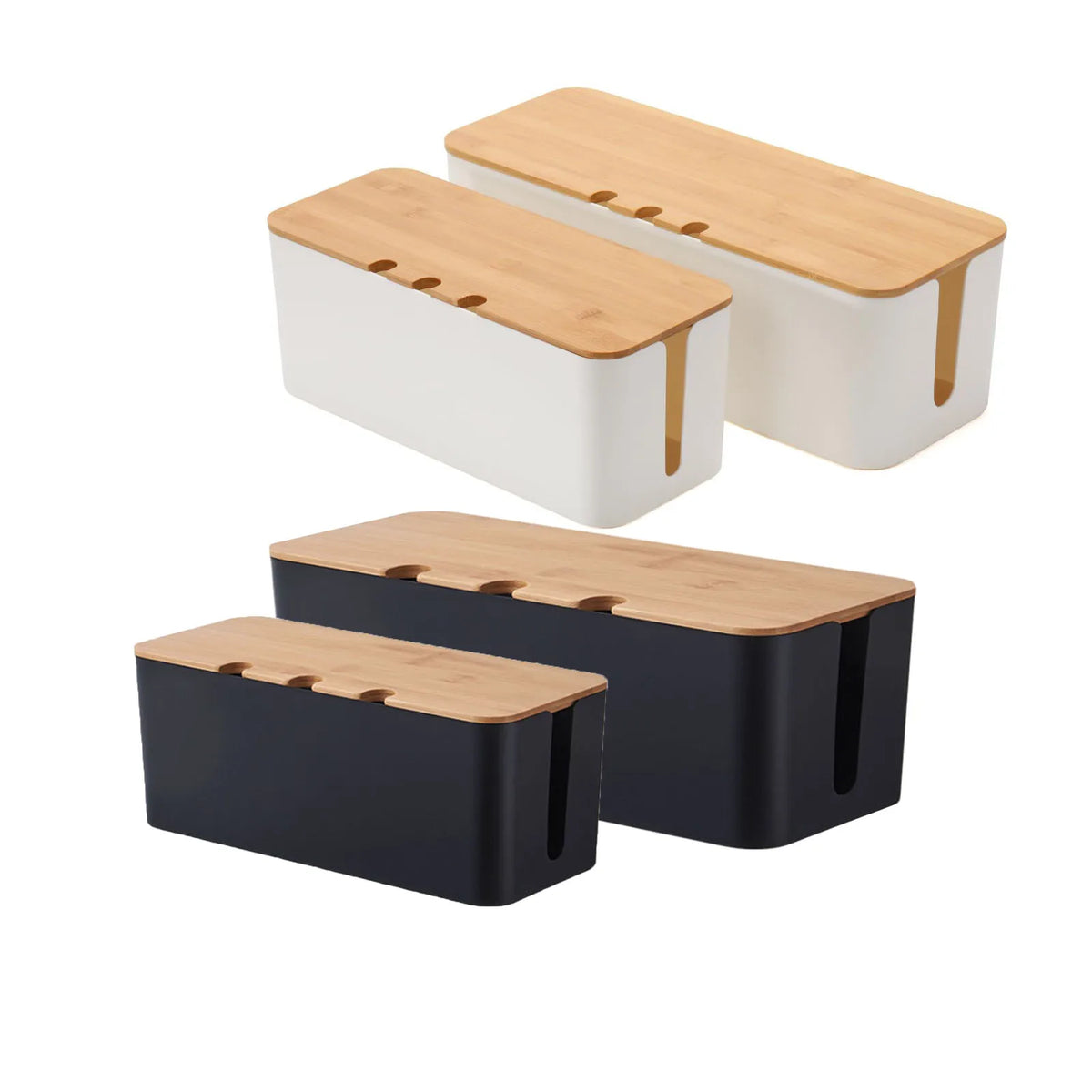 Cable Management Box with Wood-Style Lid – Power Strip Organizer