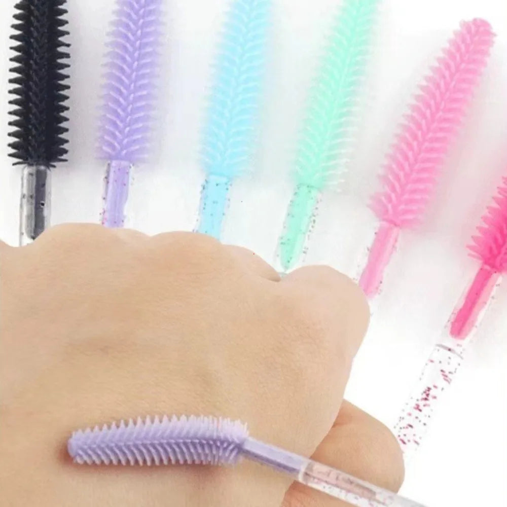 50pcs Crystal Silicone Eyelash Brush Lash Makeup Brushes Eyebrow Comb Eyelashes Extension Spoolie Microbrush Cosmetics Tool