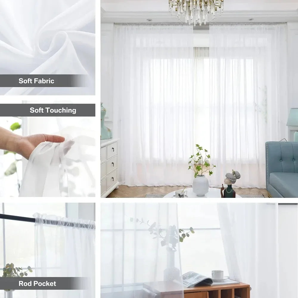 White Tulle Sheer Curtain Panel – Multiple Sizes