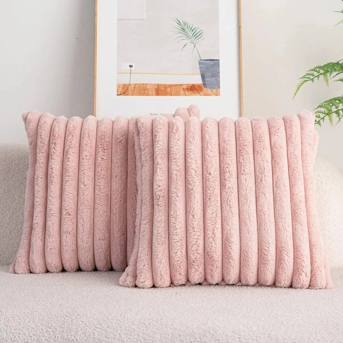 Faux Rabbit Fur Cushion Cover – Soft Striped Design
