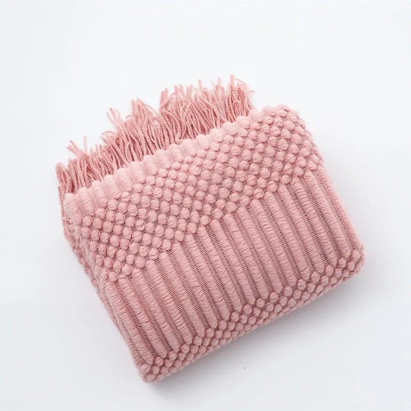 Chunky Knitted Throw Blanket with Tassels – Multiple Colors