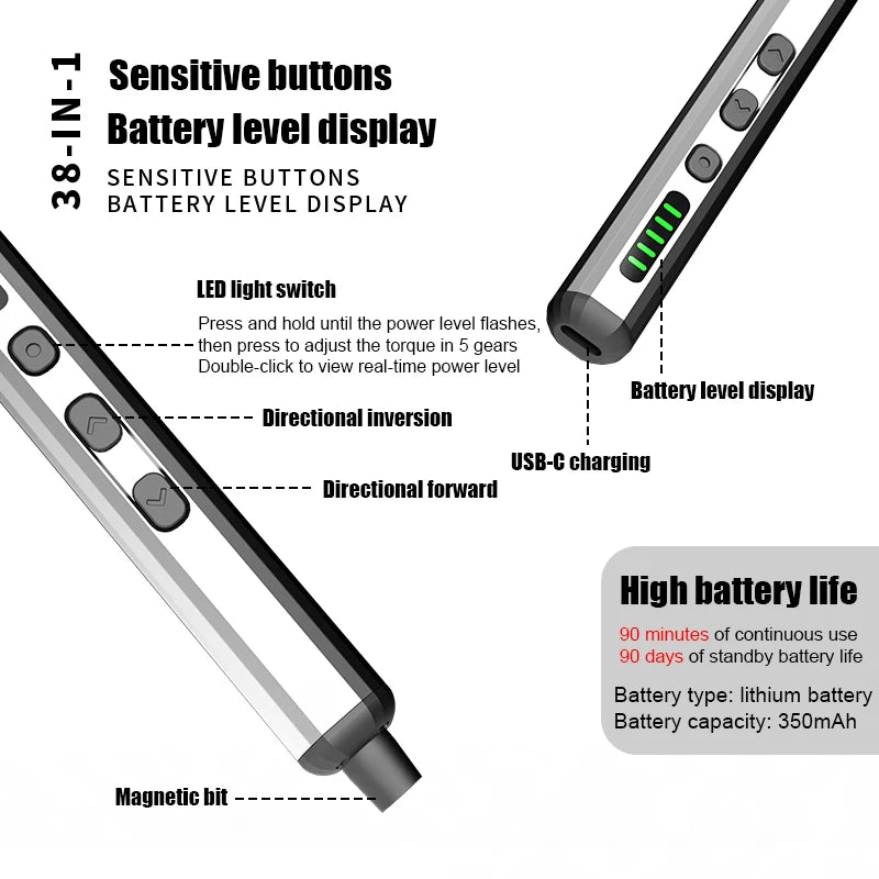 Electric Screwdriver Set Precision Power Tool Kit  Rechargeable With LED Light 30 Bits For PC Mobile Phone Repair Tools DIY Hand