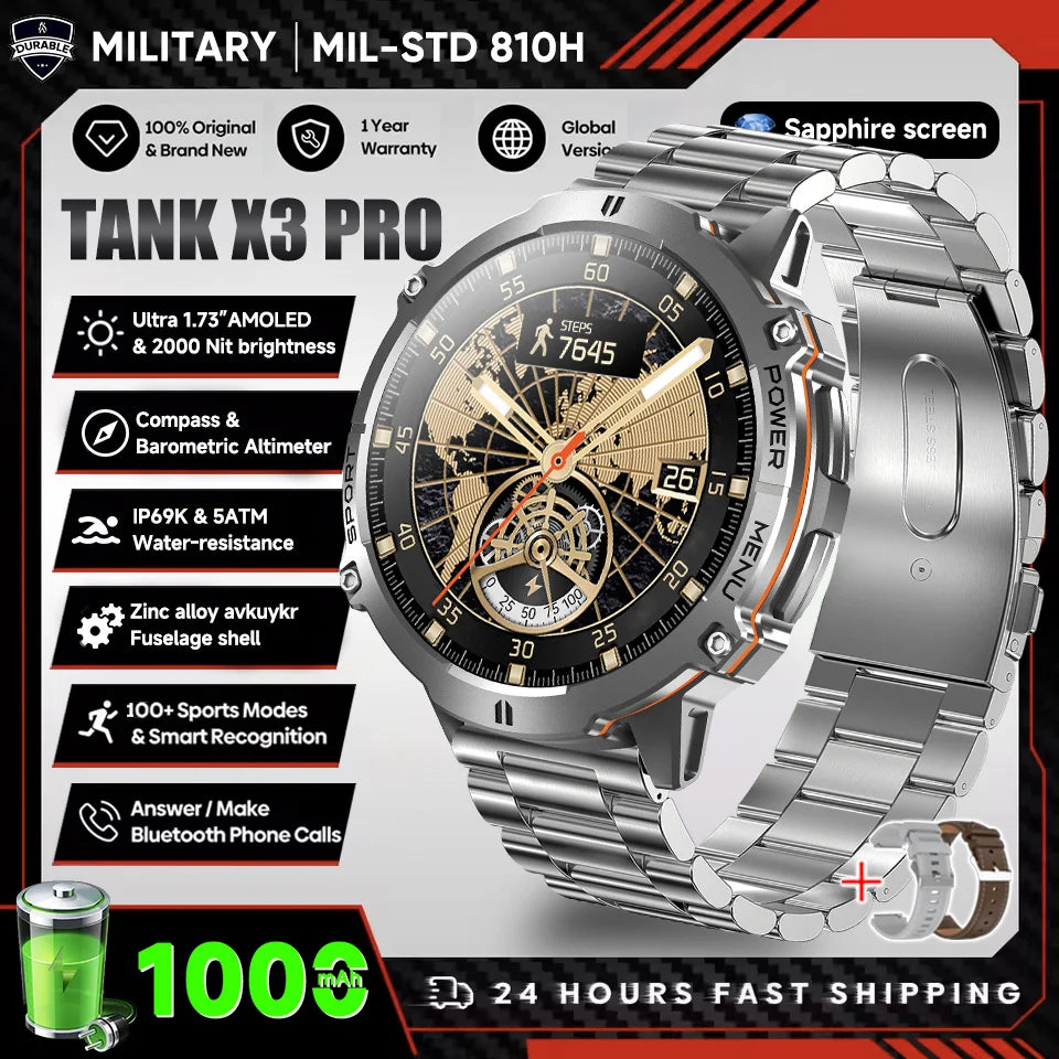 TANK X3 1000mAh Outdoor Smartwatch, 10ATM