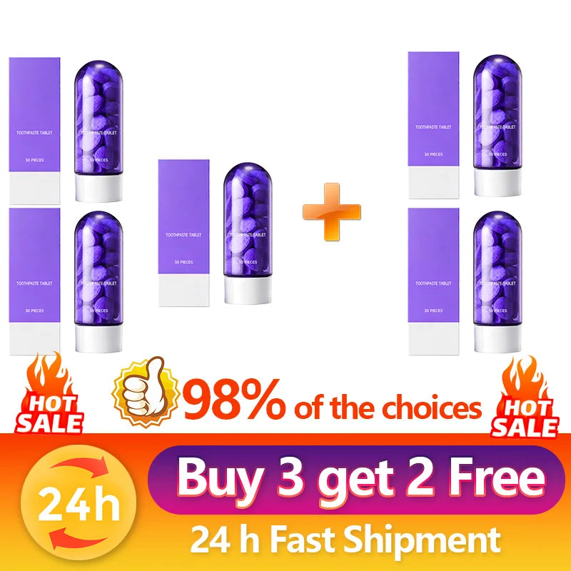 Purple Teeth Whitening Tablets 30 Pcs – Removes Stains & Plaque, Mint Flavor, Deep Cleaning, Portable Oral Care