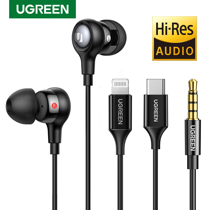 UGREEN Wired In-Ear Earphones with Mic, 3 Connector Options