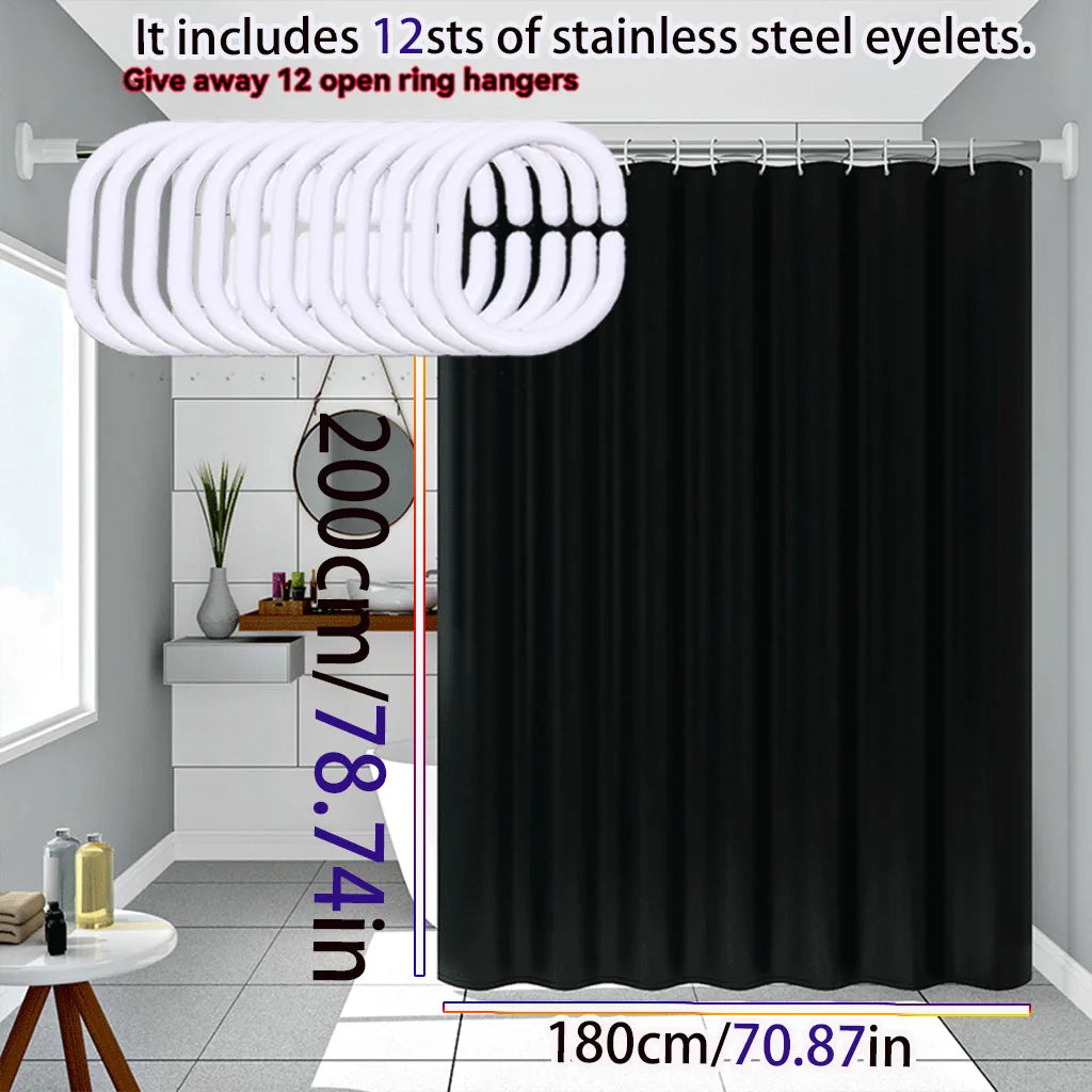 Black PEVA Waterproof Shower Curtain – Multiple Sizes