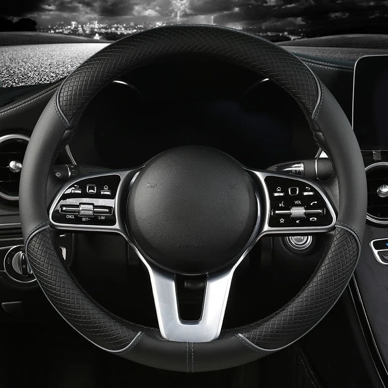38cm Leather Steering Wheel Cover, 7 Colors