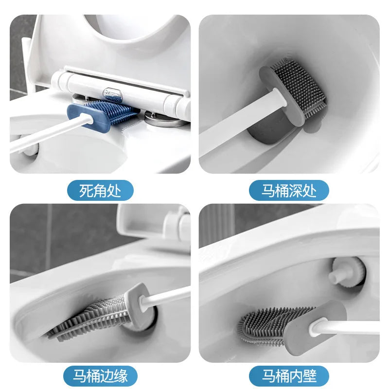 Flexible Silicone Toilet Brush with Holder – Wall-Mountable Set