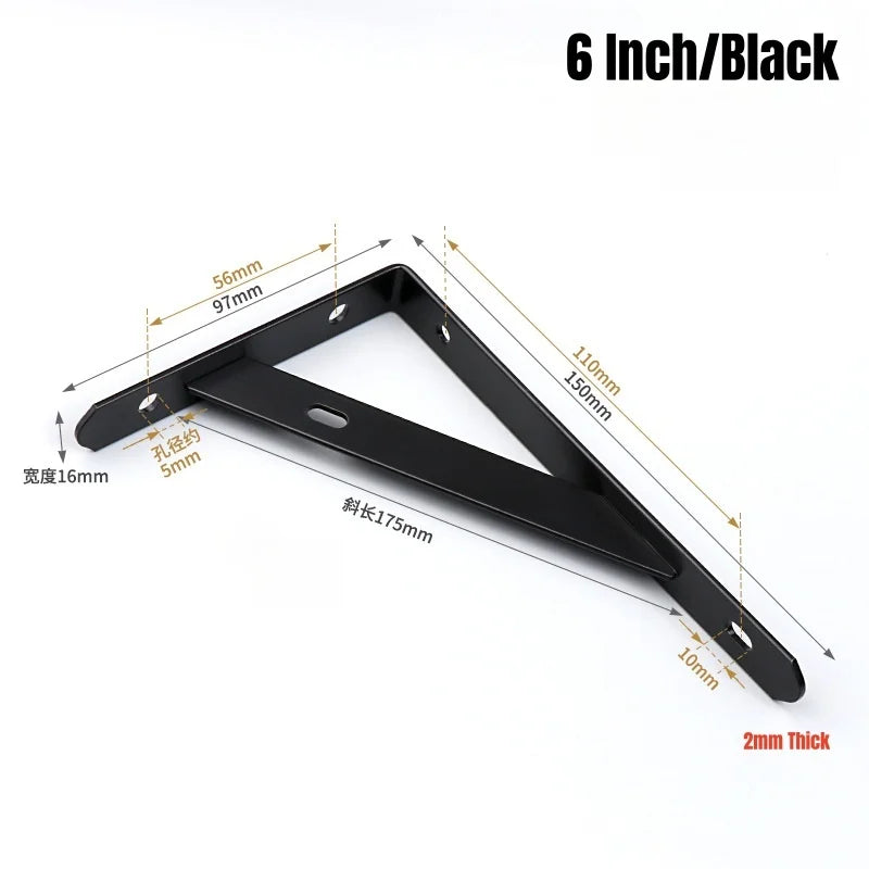 2-8PCS Black/White Steel Heavy Duty L Bracket,6-12" Floating Tripod Shelf Brackets,90 Degree Angle Wall Mounted Support Bracket