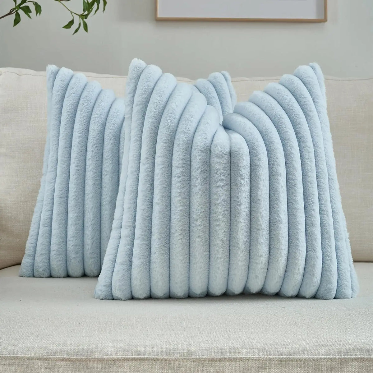 Faux Rabbit Fur Cushion Cover – Soft Striped Design