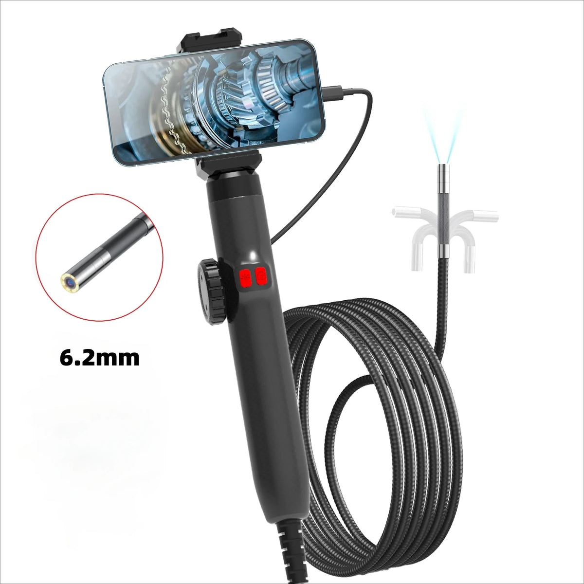 3.9mm/6.2mm/8.5mm 360° Articulating Borescope Endoscope Camera with Light,  Endoscope with Android/iOS Phone