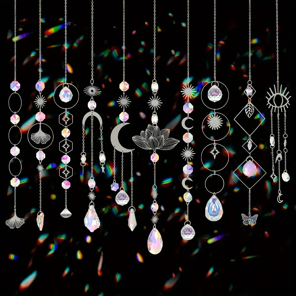 10-Piece Lotus Glass Suncatcher Set with Chains