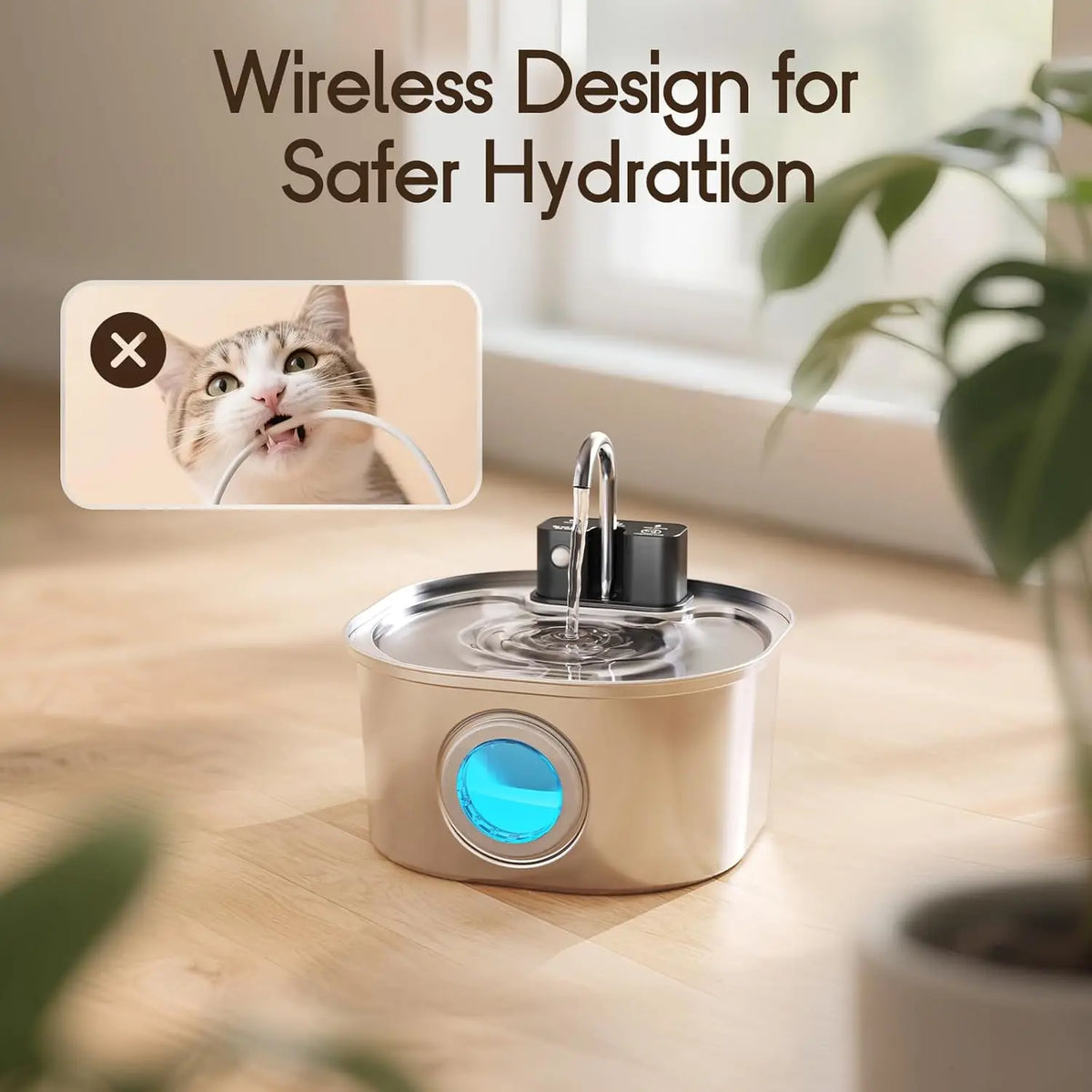 3L Rechargeable Stainless Steel Pet Water Fountain