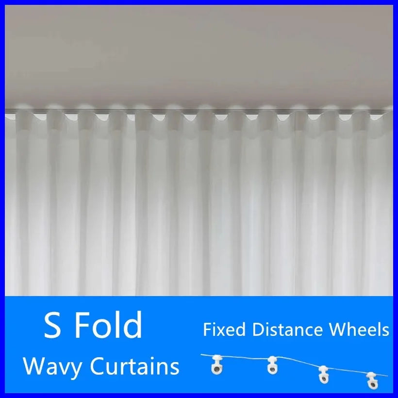 S-Fold Sheer White Curtains – Soft Wave Voile Panels