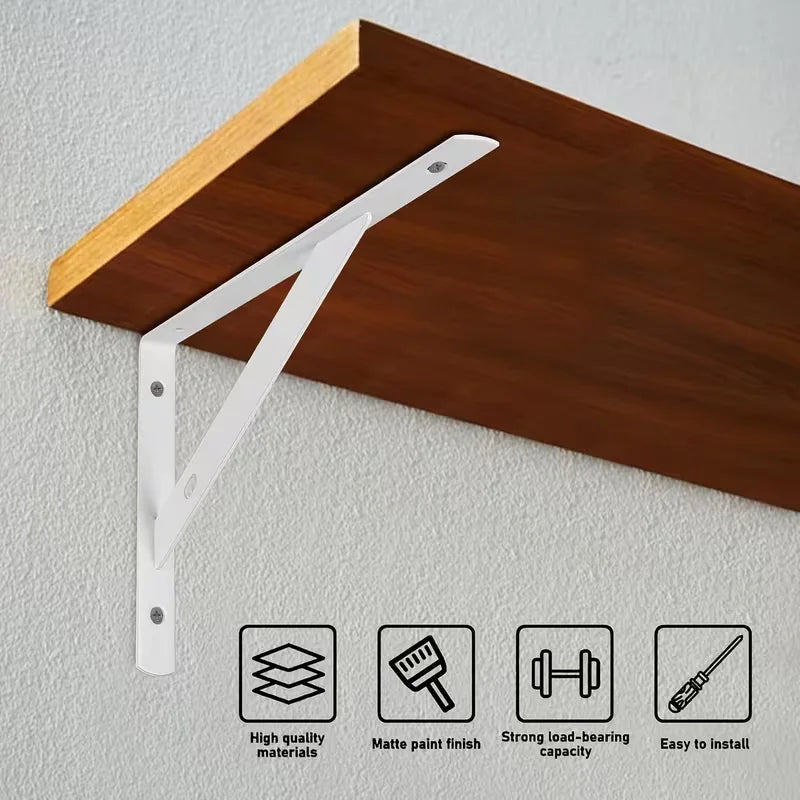 2-8PCS Black/White Steel Heavy Duty L Bracket,6-12" Floating Tripod Shelf Brackets,90 Degree Angle Wall Mounted Support Bracket