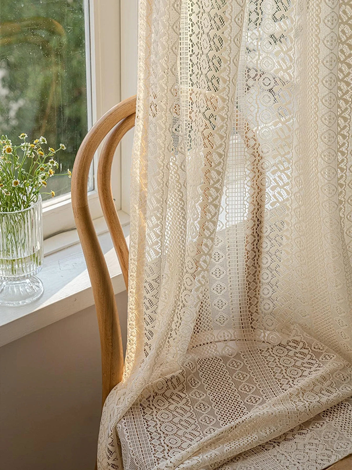 Beige Boho Geometric Sheer Curtain – Voile Panel
