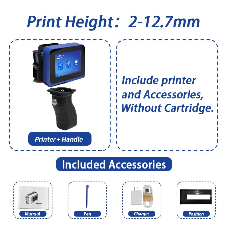 DCODE DC12 Portable Mini Printer with Detachable Handle 12.7mm Handheld Inkjet Printer QR Barcode Image Logo Date Coding Machine