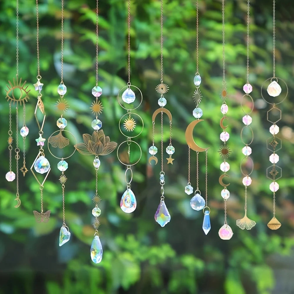 10-Piece Lotus Glass Suncatcher Set with Chains