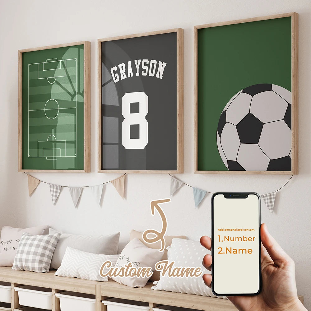 3-Piece Personalized Football Canvas Wall Art