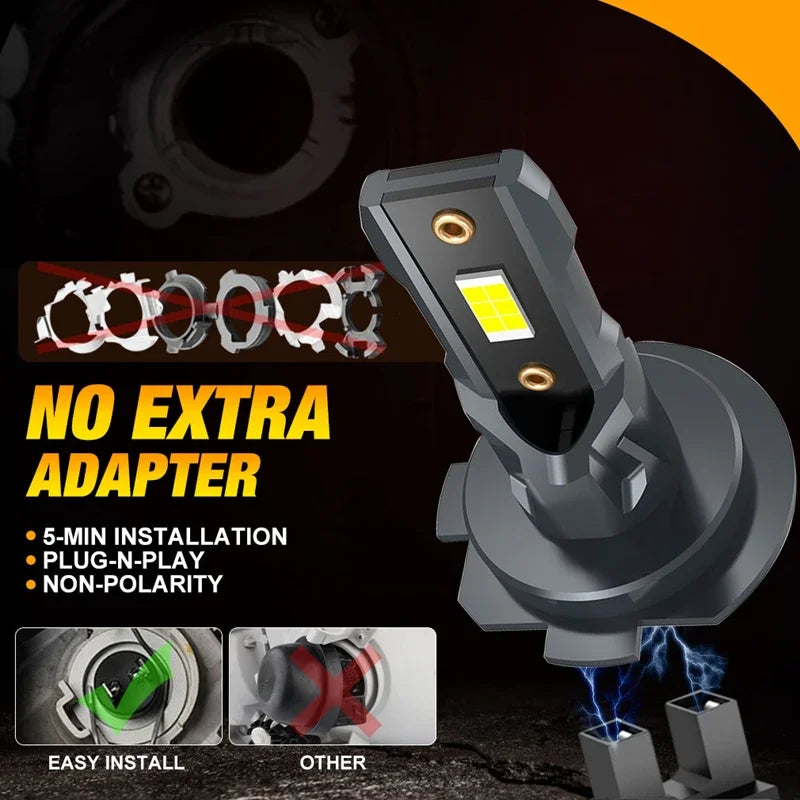 זוג נורות LED H7 קומפקטיות 12V עם קירור מאוורר