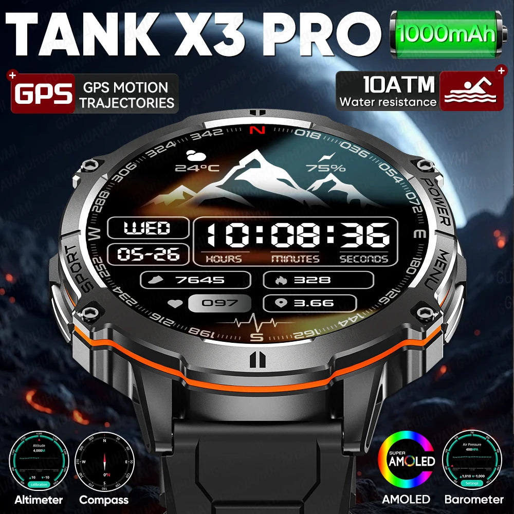 TANK X3 1000mAh Outdoor Smartwatch, 10ATM