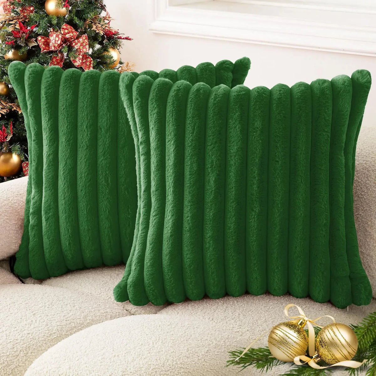 Faux Rabbit Fur Cushion Cover – Soft Striped Design