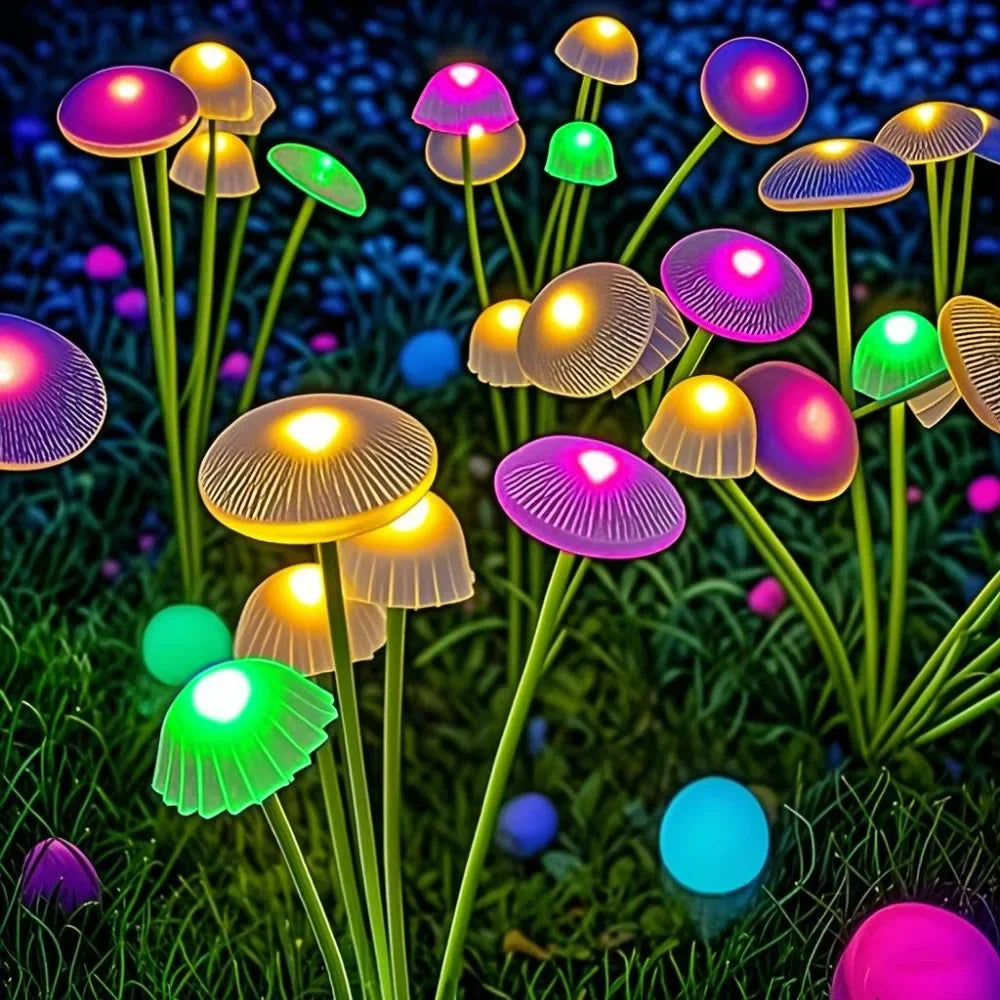 תאורת גינה סולארית בצורת פטריות – אור חם או RGB
