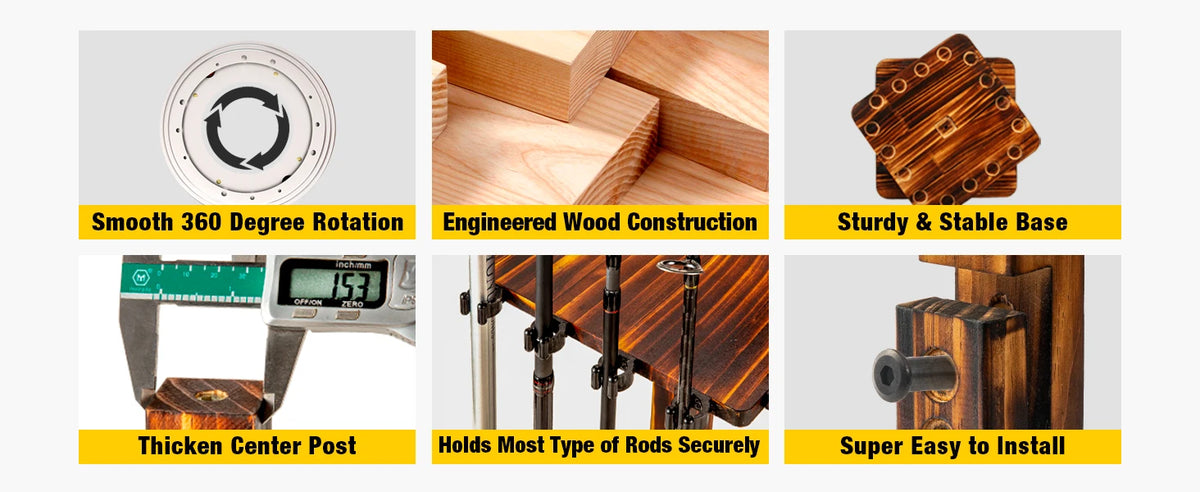 A wooden floor stand that turns