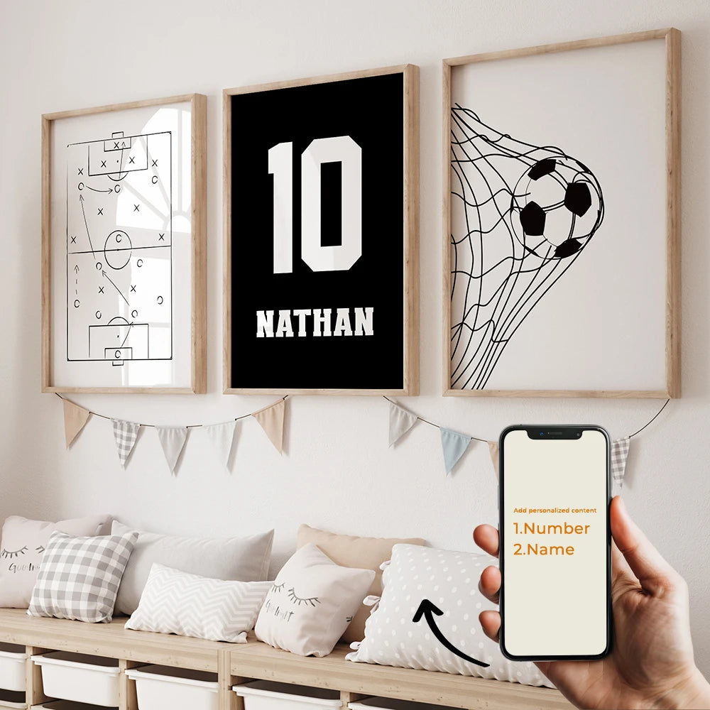 3-Piece Personalized Football Canvas Wall Art