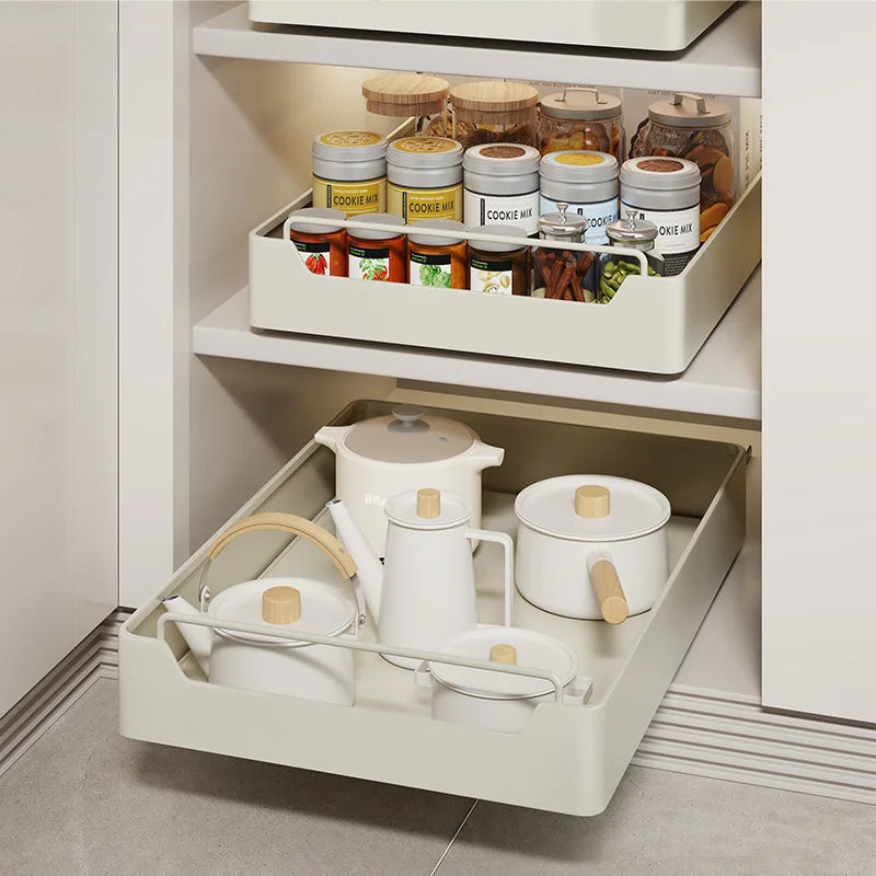 Kitchen Storage metal holdetr with Slide Rails Pull-out Drawer Storage Tray Spice Storage Rack Cabinets Organizer