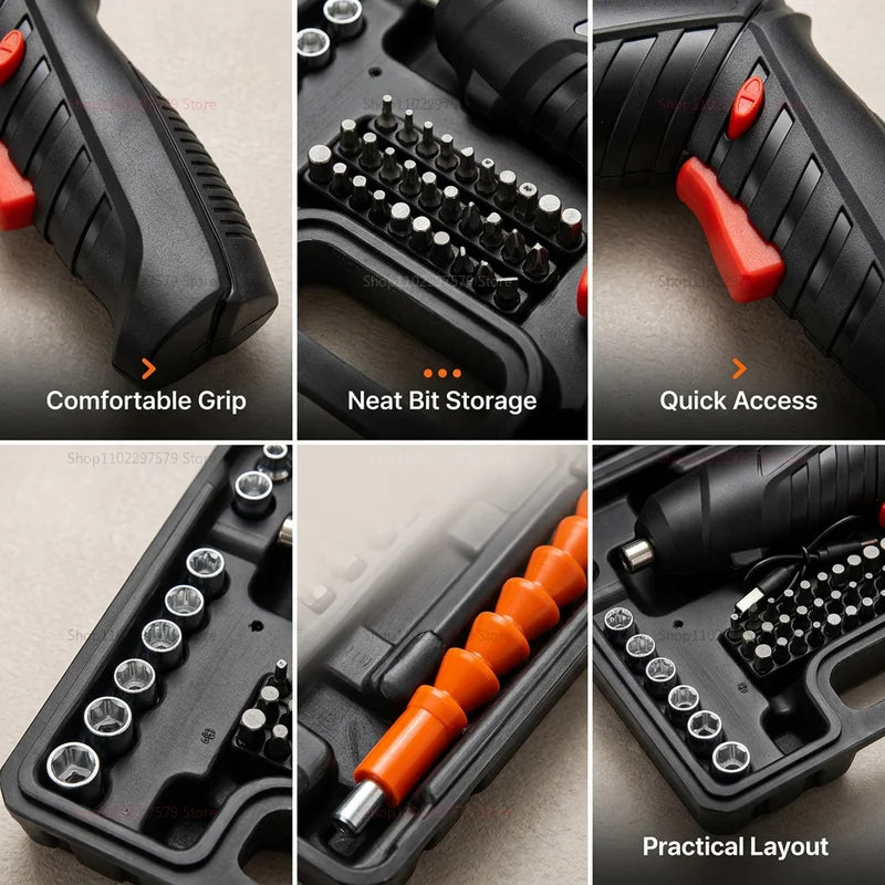 47-Piece Rechargeable Electric Screwdriver Kit 3.6V Cordless Lithium Power Tool Set for Home DIY Repairs and Assembly Tasks