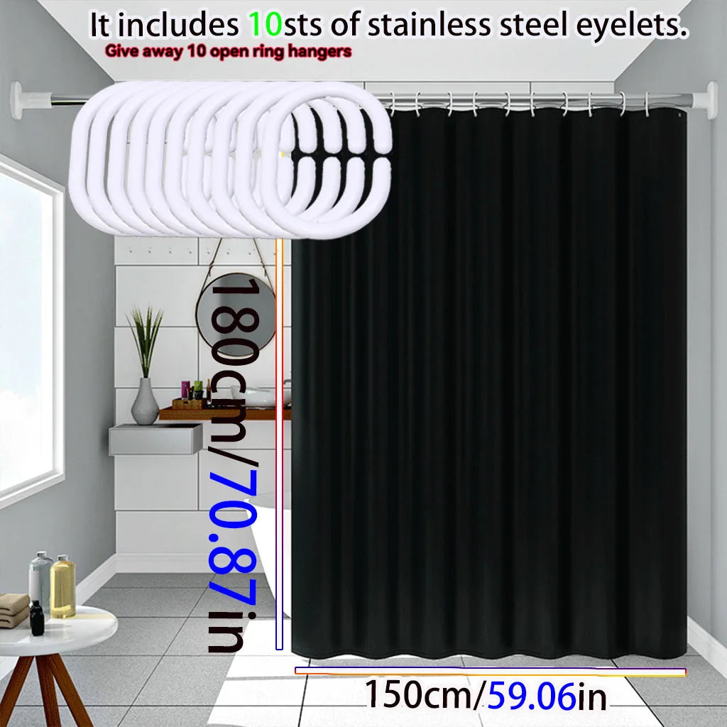Black PEVA Waterproof Shower Curtain – Multiple Sizes