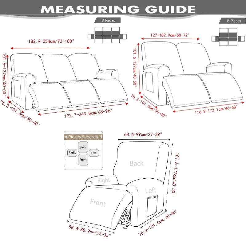 1/2/3 Seater Recliner Sofa Cover Jacquard Solid Color Stretch Couch Coushion Solid Color Sofa Slipcover for Living Room Home