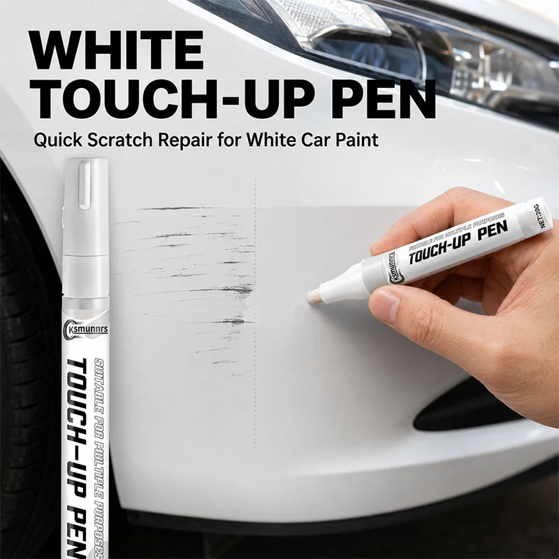 White Car Touch-Up Paint Pen, Scratch Repair and Color Restoration Tool for Auto Paint Surface and Minor Chips