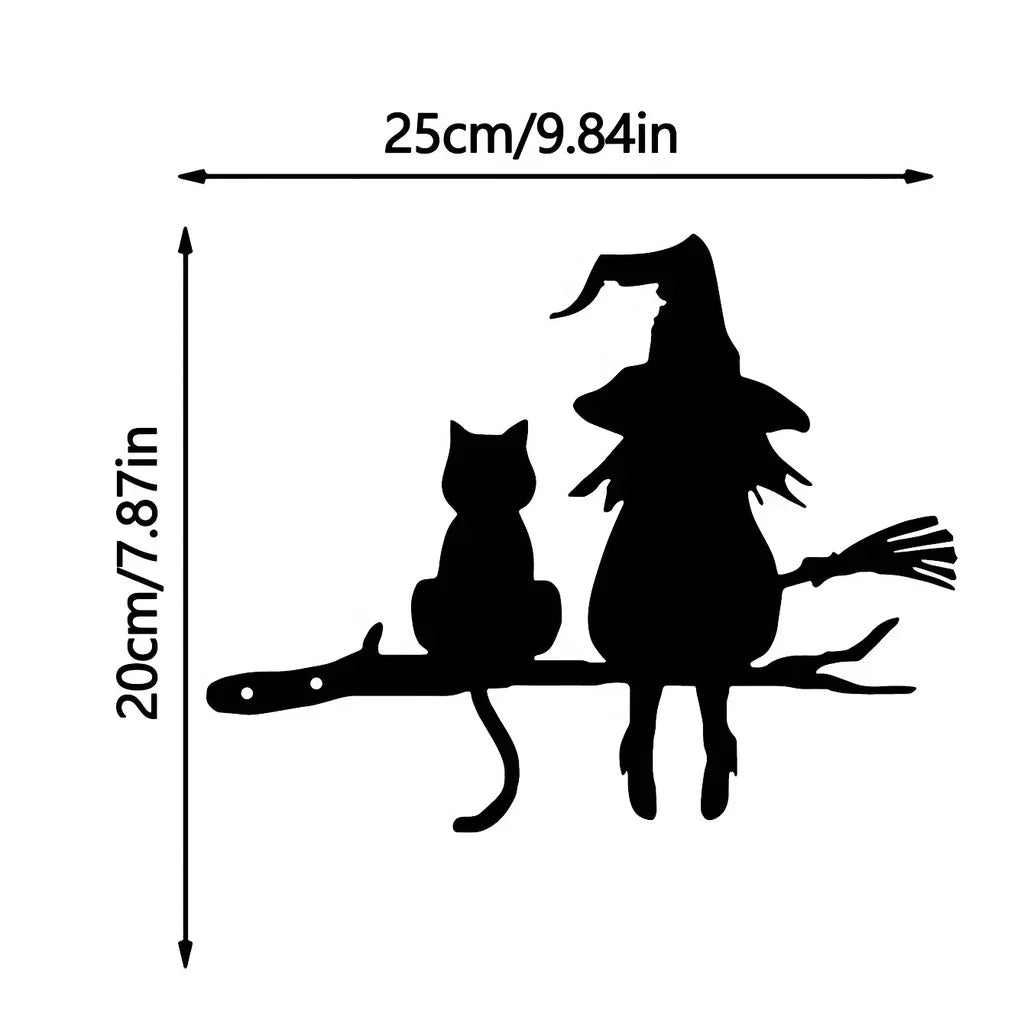 Witch & Cat Metal Garden Stake – Outdoor Yard Art